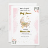 Elegante Einladungskarte für Rosa und Braun Babydu Einladung (Vorne/Hinten)