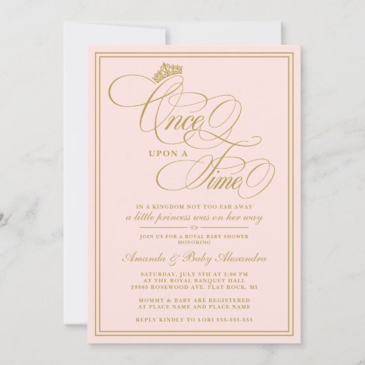 Elegante einmal auf eine Zeit Prinzessin Babydusch Einladung (Vorderseite)