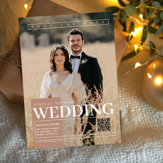 Elegante Einmalige Zeitschrift Cover Save the Date Einladung