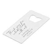 Elegante einzigartige Gastgeschenk Hochzeit Custom Geldbeutel Flaschenöffner (Rückseite Schrägansicht)