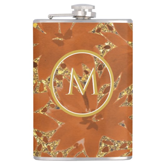 Elegante Einzigartige Mit Monogramm Goldpfeife Flachmann (Vorderseite)