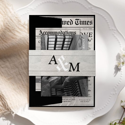 Elegante einzigartige Newspaper Wedding Invitation Einladungsbanderole