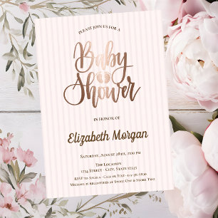 Elegante einzigartige roségoldene gestreifte Babyp Einladung
