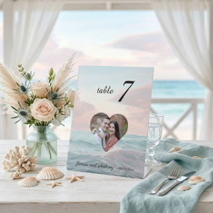 Elegante einzigartige Strandfoto-Hochzeitstischnum Sockelschild
