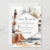 Elegante einzigartige Waves Lighthouse Hochzeit Save The Date (Vorderseite)
