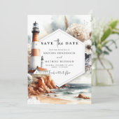 Elegante einzigartige Waves Lighthouse Hochzeit Save The Date (Stehend Vorderseite)
