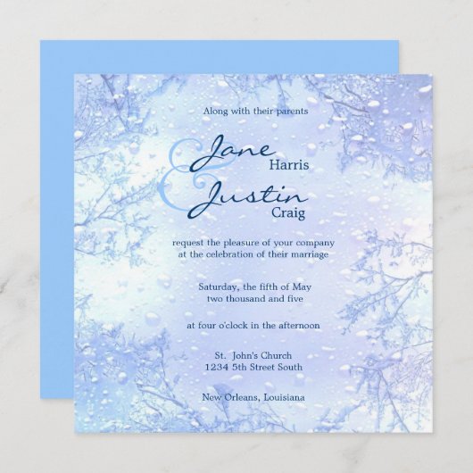 elegante eisige Hochzeit des Wintereisblaus laden Einladung (Vorne/Hinten)