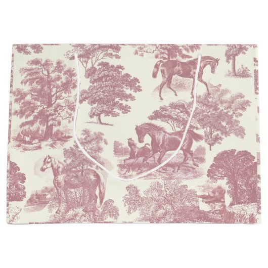 Elegante Elegante Chic Rosa Pferde Land Toile Große Geschenktüte (Vorderseite)