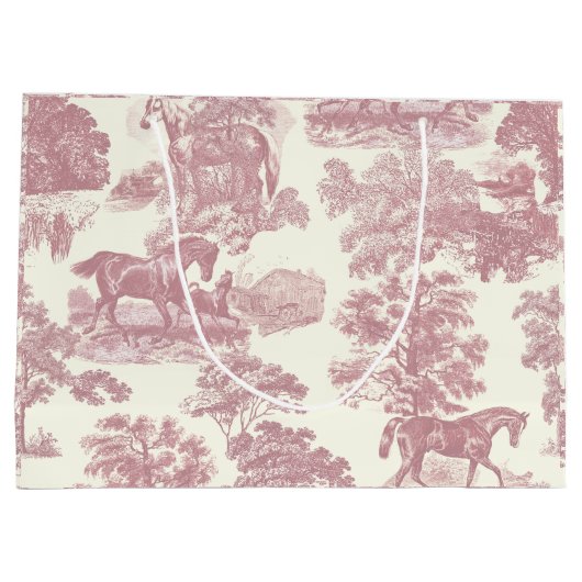 Elegante Elegante Chic Rosa Pferde Land Toile Große Geschenktüte (Rückseite)