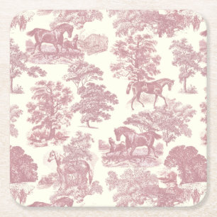 Elegante Elegante Chic Rosa Pferde Land Toile Rechteckiger Pappuntersetzer