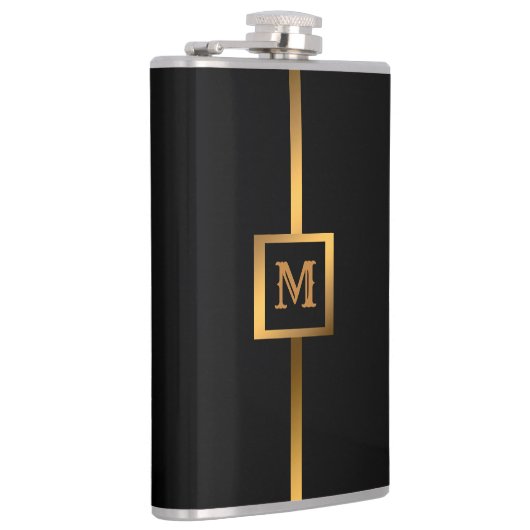 Elegante Elegante Moderne Black Gold Marmor Flachmann (Rechts)
