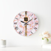 Elegante Elegante Moderne Black Gold Marmor Große Wanduhr (Zuhause)