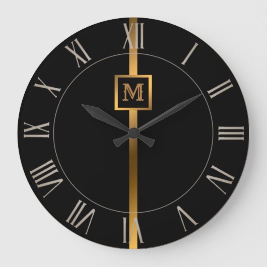 Elegante Elegante Moderne Black Gold Marmor Große Wanduhr (Vorderseite)