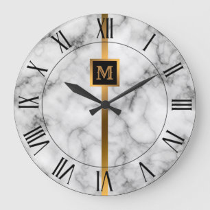 Elegante Elegante Moderne Black Gold Marmor Große Wanduhr