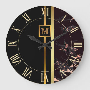 Elegante Elegante Moderne Black Gold Marmor Große Wanduhr