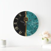 Elegante Elegante Moderne Black Gold Marmor Große Wanduhr (Zuhause)