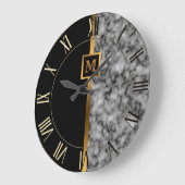 Elegante Elegante Moderne Black Gold Marmor Große Wanduhr (Winkel)
