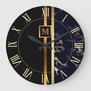 Elegante Elegante Moderne Black Gold Marmor Große Wanduhr