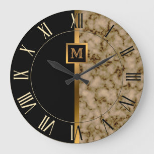 Elegante Elegante Moderne Black Gold Marmor Große Wanduhr