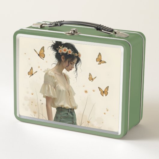 Elegante Eleganz im Schmetterlingstanz Metall Brotdose (Vorderseite)