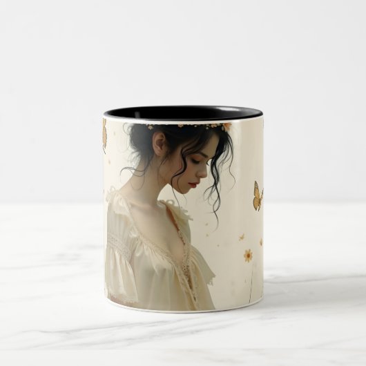 Elegante Eleganz im Schmetterlingstanz Zweifarbige Tasse (Mittel)