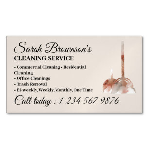 Elegante Elfenbein-Beige-Schrift Besen Hausreinigu Magnetische Visitenkarte