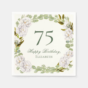 Elegante Elfenbein-Blumen-75.-Geburtstagsserviette Serviette