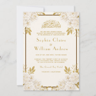 Elegante Elfenbein-Blumen-Gold-Glitter-Islam-Hochz Einladung