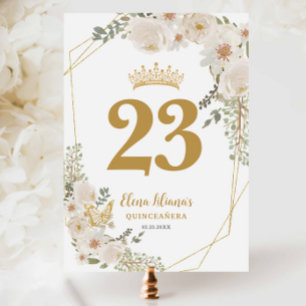 Elegante Elfenbein Blumen Quinceanera Tischnummer