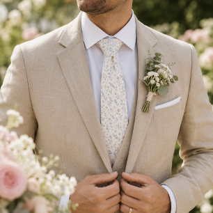 Elegante Elfenbein-Botanik-Wildblumengarten-Hochze Krawatte