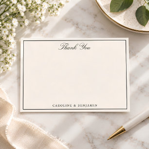 Elegante Elfenbein-Creme-Hochzeitspaar-Namen Dankeskarte