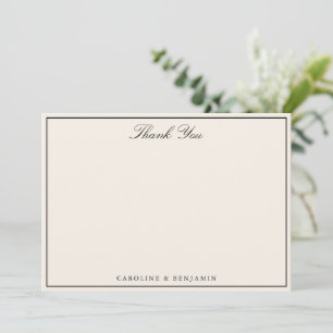 Elegante Elfenbein-Creme-Hochzeitspaar-Namen Dankeskarte