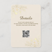 Elegante Elfenbein-Gold-Blumen-Hochzeit mit QR-Cod