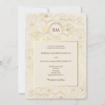 Elegante Elfenbein-Gold-Blumen-Monogramm-Hochzeit