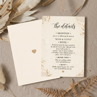 Elegante Elfenbein-Gold-Botanische Hochzeitsdetail Begleitkarte