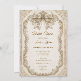 Elegante Elfenbein-Gold-Spitze-Brautparty Einladung