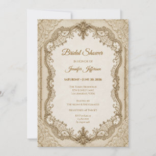 Elegante Elfenbein-Gold-Spitze-Brautparty Einladung