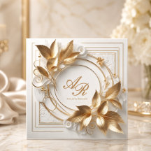 Elegante Elfenbein-Goldene Hochzeits-Einladung
