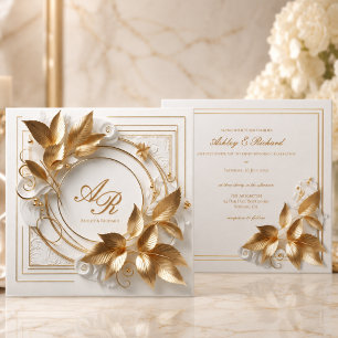Elegante Elfenbein-Goldene Hochzeits-Einladung Einladung