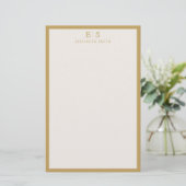 Elegante Elfenbein-Goldrand-Monogramm Briefpapier (Stehend Vorderseite)