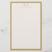 Elegante Elfenbein-Goldrand-Monogramm Briefpapier (Vorderseite)