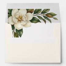 Elegante Elfenbein-Magnolie Budget-Hochzeitseinlad