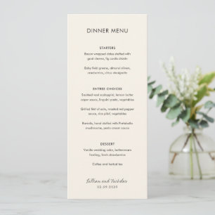 Elegante Elfenbein Moderne Hochzeit Menükarte