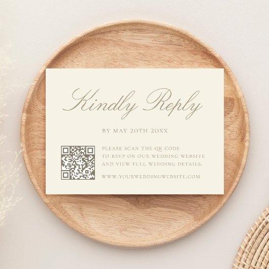 Elegante Elfenbein-QR-Code-Hochzeit RSVP Karte