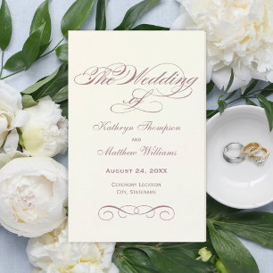 Elegante Elfenbein-Rosa Kalligrafie Hochzeitsprogr