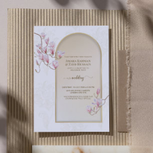Elegante Elfenbein-Rosa-Paisley-Magnolie-Hochzeit Einladung