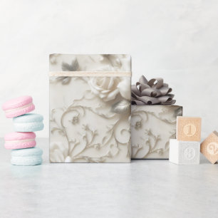 Elegante Elfenbein-Rose mit silbernem Blumendesign Geschenkpapier