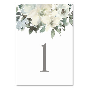 Elegante Elfenbein-Salbei-Blumen-Hochzeit Tischnummer