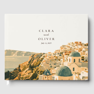 Elegante Elfenbein-Teal-Santorini-Kaldera-Meer-Hoc Gästebuch
