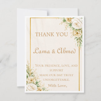 Elegante Elfenbein- und Gold-Blumen-Hochzeit-Danke Dankeskarte